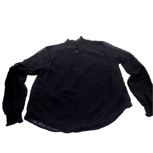 L.N.V Polka Dot Long Sleeve Blouse Black Women’s Sz M - Picture 2 of 9